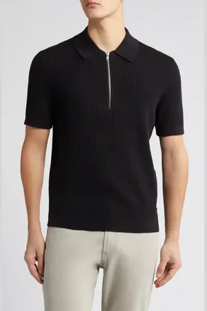 NN.07 Hansie Zip Ribbed Organic Cotton Sweater Polo in at Nordstrom, Size X-Large