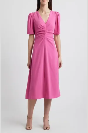 Vince Camuto Center Ruched Crepe Midi Dress in at Nordstrom, Size 2