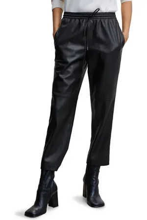 MANGO Drawstring Waist Faux Leather Tapered Leg Pants in at Nordstrom, Size Small