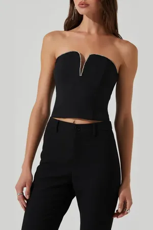 ASTR Amell Embellished Trim Strapless Top in at Nordstrom, Size Large