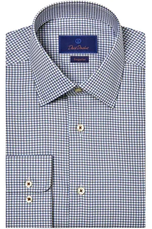 David Donahue Regular Fit Check Cotton Dress Shirt in at Nordstrom, Size 17.5 - 36