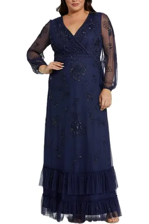 Mac Duggal Puff Sleeve V-Neck TIered Embellished Gown in at Nordstrom, Size 24W
