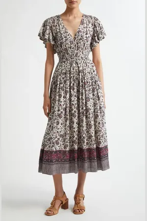 ULLA JOHNSON Lyria Floral Cotton Blend Midi Dress in at Nordstrom, Size 6