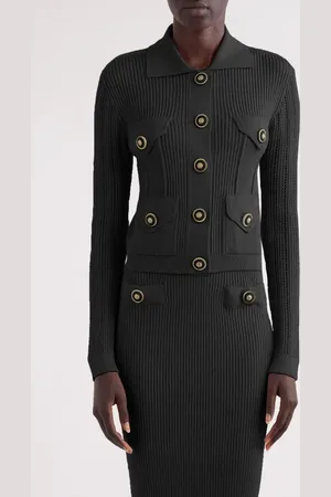 Balmain Rib Openwork Crop Cardigan in at Nordstrom, Size 4 Us