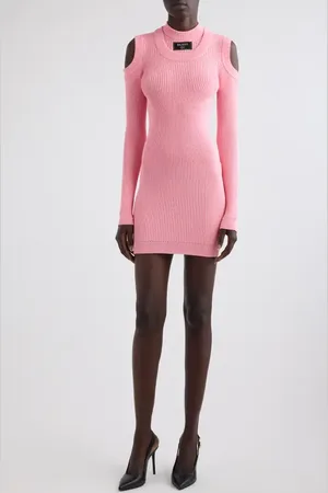 Balmain Shoulder Cutout Long Sleeve Rib Sweater Minidress in at Nordstrom, Size 4 Us