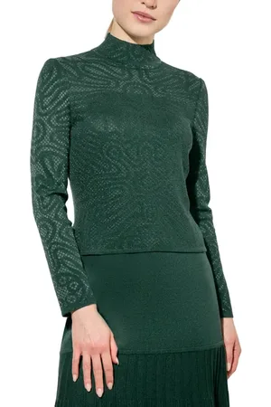 Ming Wang Mock Neck Burnout Jacquard Knit Crop Top in at Nordstrom, Size Xx-Small