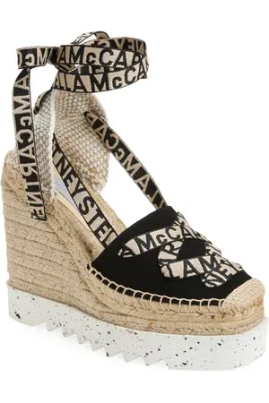 Stella McCartney Gaia Logo Strap Organic Canvas Platform Wedge Espadrille in at Nordstrom, Size 8Us