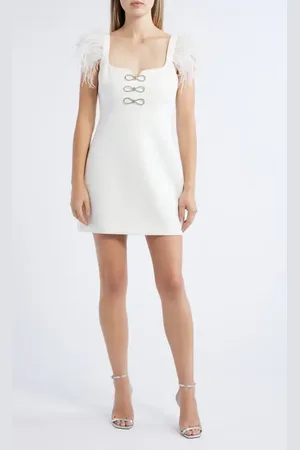LIKELY Rhinestone Bow Detail Feather Sleeve Cocktail Minidress in at Nordstrom, Size 4