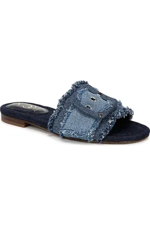 Sam Edelman Bambi Fray Denim Buckle Slide Sandal in at Nordstrom, Size 6.5