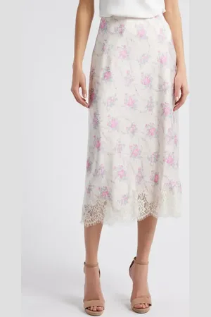 LOVESHACKFANCY Malina Floral Lace Hem Skirt in at Nordstrom, Size Large