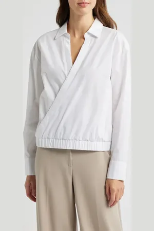 Tahari ASL Cotton Faux Wrap Top in at Nordstrom, Size Large