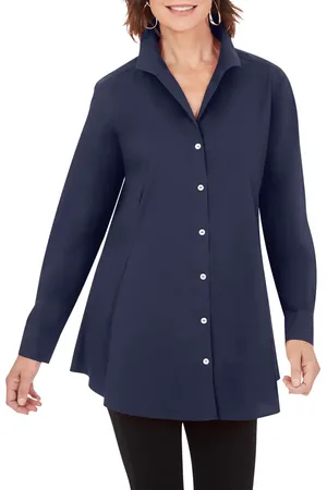 Foxcroft Cecilia Non-Iron Button-Up Tunic Shirt in at Nordstrom, Size 2