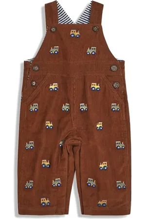 JoJo Maman Bébé Tractor Embroidered Cotton Overalls in at Nordstrom, Size 0-3M