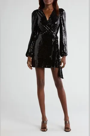 WAYF Flash Sequin Long Sleeve Faux Wrap Minidress in at Nordstrom, Size X-Small