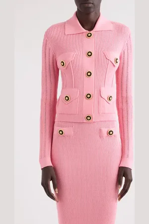 Balmain Rib Openwork Crop Cardigan in at Nordstrom, Size 4 Us