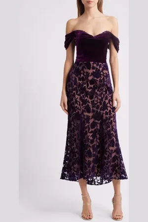 Marchesa Notte Floral Burnout Velvet Cocktail Dress in at Nordstrom, Size 6
