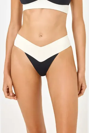 L*Space Quinn Full Bikini Bottoms in Black /Cream at Nordstrom, Size Small