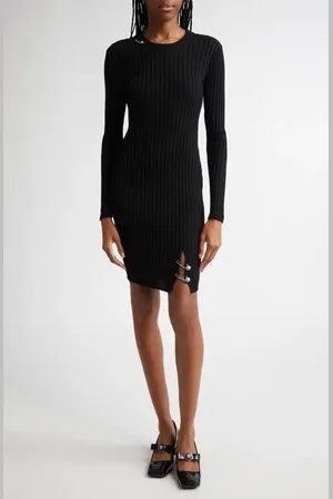 VERSACE Safety Pin Detail Virgin Wool Blend Rib Sweater Dress in at Nordstrom, Size 6 Us
