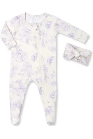 Everly Grey Print Jersey Footie & Headband in at Nordstrom, Size Newborn