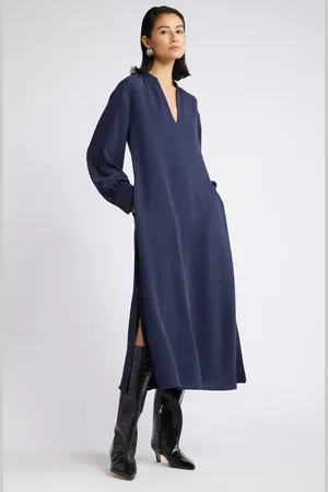 Nordstrom Gathered Long Sleeve Side Slit Maxi Dress in at , Size X-Small