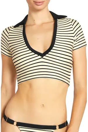 Robin Piccone Parker Stripe Rib Bikini Top in at Nordstrom, Size X-Small