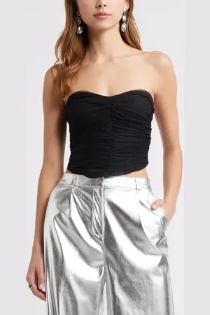 Open Edit Tulle Ruched Strapless Bustier Top in at Nordstrom, Size Xx-Small