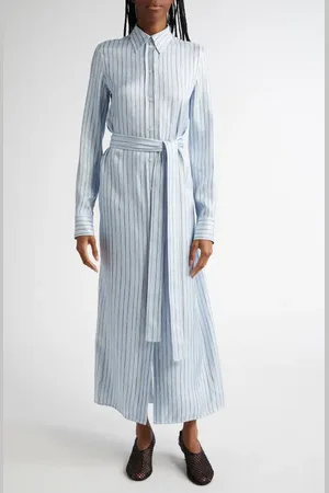 Proenza Schouler Hannah Belted Stripe Silk Twill Shirtdress in at Nordstrom, Size 6