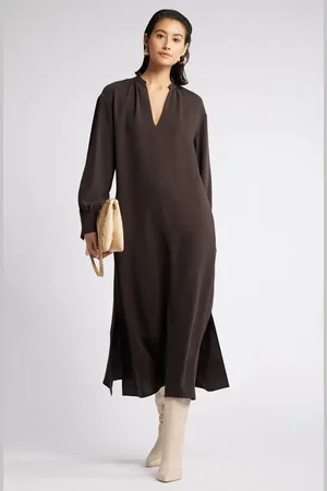 Nordstrom Gathered Long Sleeve Side Slit Maxi Dress in at , Size Xx-Small