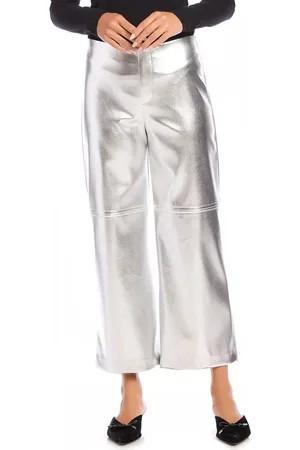 Fifteen Twenty Crop Wide Leg Metallic Faux Leather Pants in at Nordstrom, Size Medium