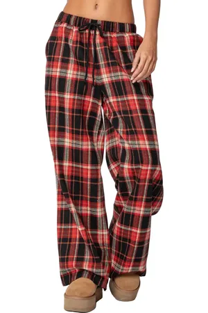 Edikted Lounge Around Plaid Wide Leg Pants in at Nordstrom, Size Small