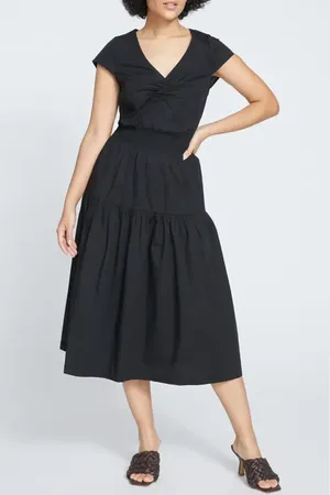 UNIVERSAL STANDARD Ambroeus Smocked Tiered Stretch Poplin Cocktail Dress in at Nordstrom