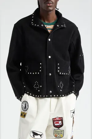 BODE Deck of Cards Studded Suede Jacket in at Nordstrom, Size Medium