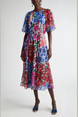 Carolina Herrera Floral Print Chiffon Midi Dress in at Nordstrom, Size 10