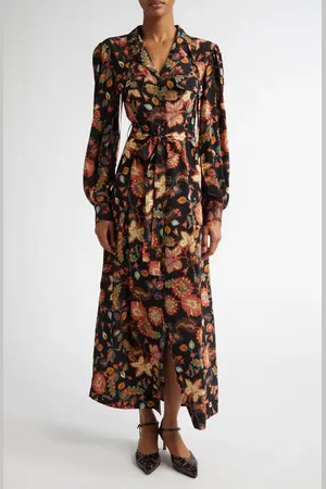 ULLA JOHNSON Giselle Floral Long Sleeve Silk Shirtdress in at Nordstrom, Size 2