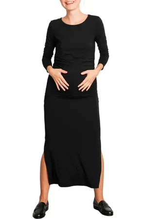 Nom Maternity Curve Ruched Long Sleeve Maternity Maxi Dress in at Nordstrom, Size Medium