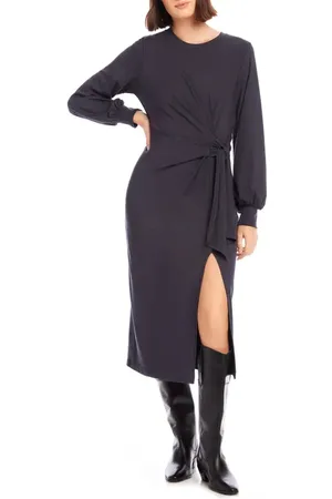 Fifteen Twenty Addie Side Knot Long Sleeve Midi Dress in at Nordstrom, Size Small