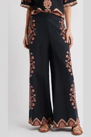 Cleobella Martin Medallion Print Cotton & Linen Wide Leg Pants in at Nordstrom, Size Medium