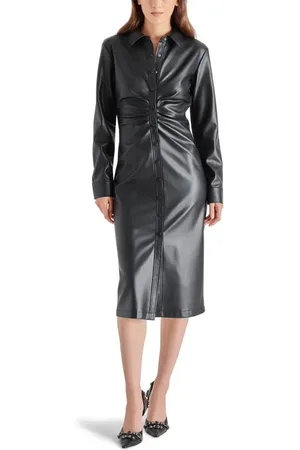 Steve Madden McClain Long Sleeve Faux Leather Midi Shirtdress in at Nordstrom, Size 4