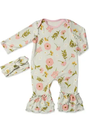Everly Grey Baby Grey Ruffle Romper & Head Wrap Set in at Nordstrom, Size 0-3M