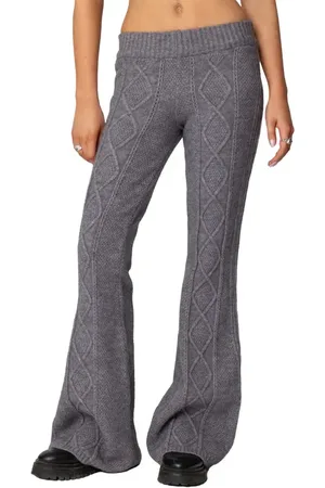 Edikted Ray Cable Stitch Knit Flare Sweater Pants in at Nordstrom, Size Small