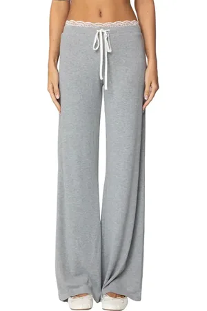 Edikted Peekaboo Lace Trim Knit Wide Leg Pants in at Nordstrom, Size X-Small