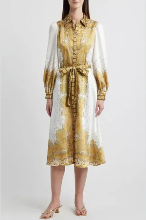 Julia Jordan Paisley Long Sleeve Midi Shirtdress in at Nordstrom, Size 6