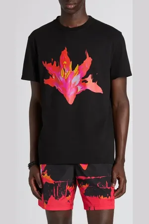 Alexander McQueen Floral Graphic T-Shirt in Black /Red at Nordstrom, Size Medium