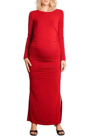 Nom Maternity Curve Ruched Long Sleeve Maternity Maxi Dress in at Nordstrom, Size Medium