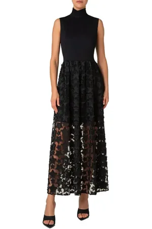 AKRIS 3D Star Embroidered Jersey & Tulle Midi Dress in at Nordstrom, Size 12