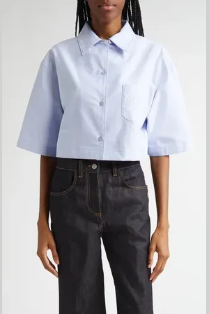 Givenchy Crop Cotton Oxford Short Sleeve Button-Up Shirt in at Nordstrom, Size 10 Us