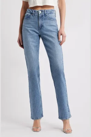 GOOD AMERICAN Good Icon Rhinestone Straight Leg Jeans in at Nordstrom, Size 6