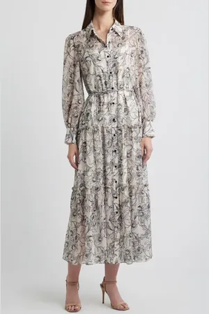 Julia Jordan Floral Long Sleeve Tiered Midi Shirtdress in at Nordstrom, Size 12