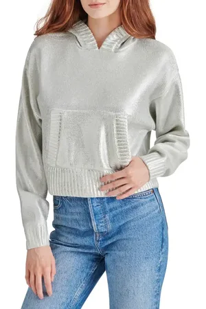 Steve Madden Cameran Metallic Sweater Hoodie in at Nordstrom, Size Medium