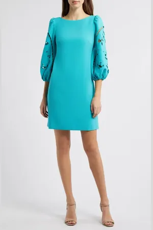 Vince Camuto Eyelet Sleeve Crepe Shift Dress in at Nordstrom, Size 6